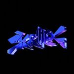 a blue 3d text that is on a black background